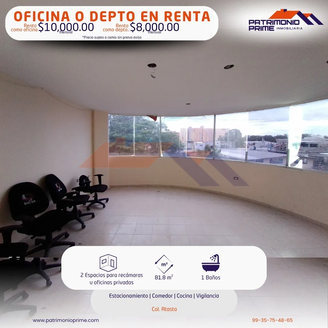 oficina en renta en Atasta villahermosa o departamento