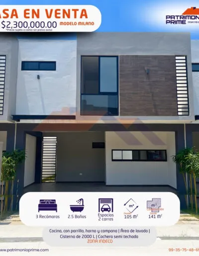 casa en venta zona indeco villahermosa mod milano el cedro