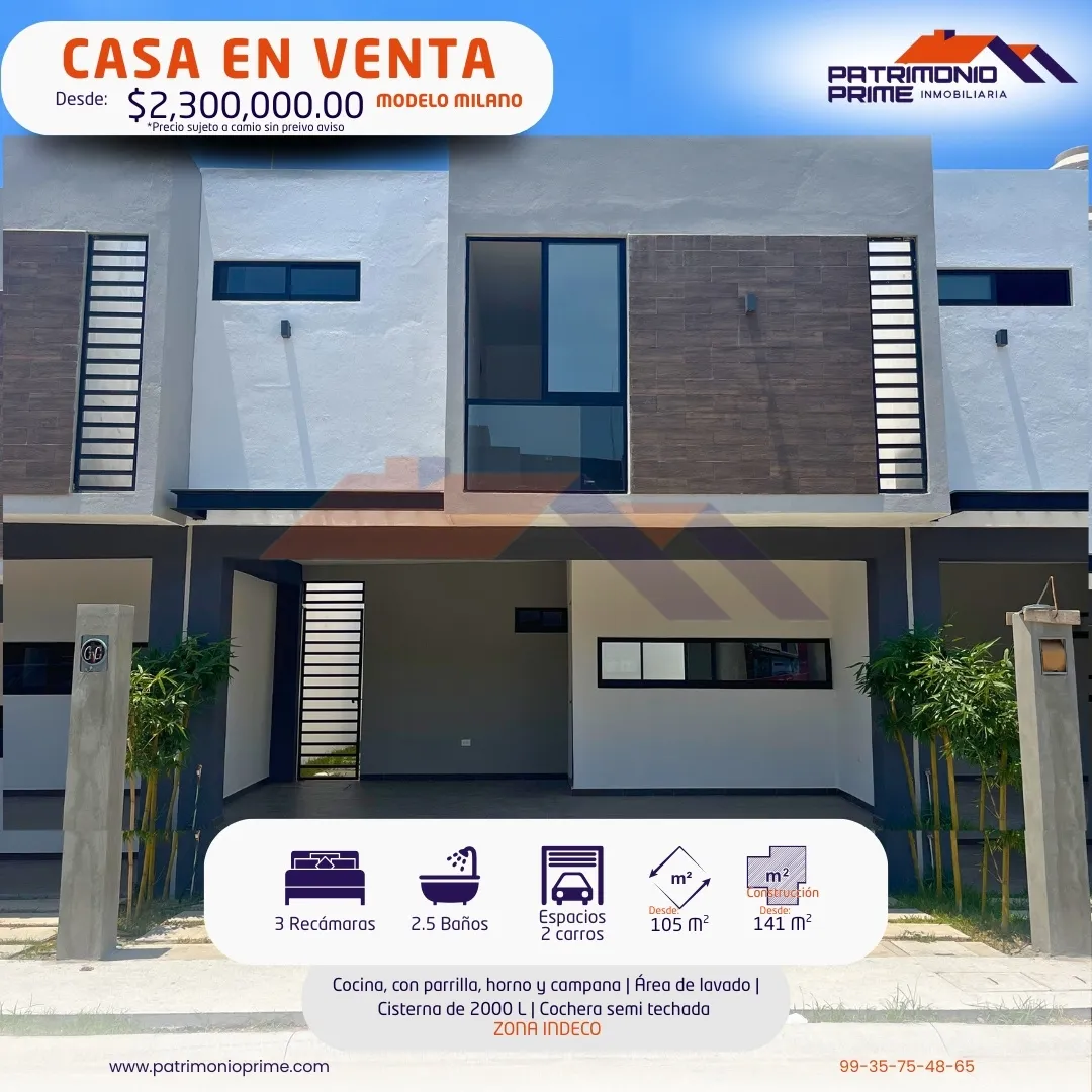 casa en venta zona indeco villahermosa mod milano el cedro