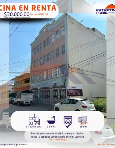 oficina en renta en villahermosa con 3 espacios privados y estacionamiento